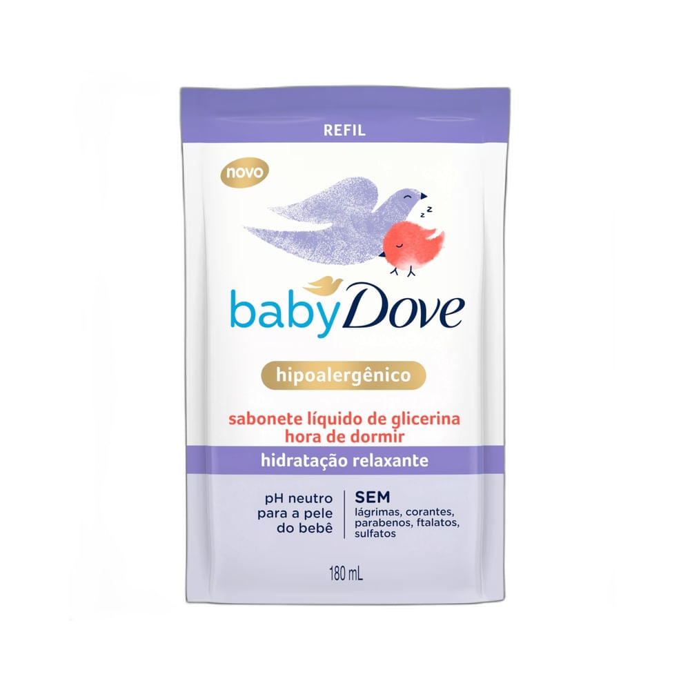 Frontal do refil Sabonete Líquido Baby Dove Glicerina Hora de Dormir 180ml